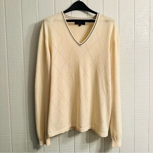 Ben Sherman Sweater Ivory Beige V Neck Long Sleeve Pullover Men's 2XL Read Descr